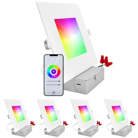 Luxrite 6 Inch Square Smart LED Recessed Lights RGBW Wifi App and Voice 13W 1000LM No Hub Required, 4PK LR22748-4PK
